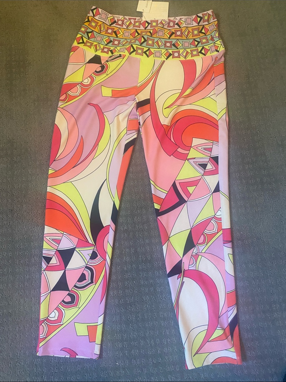 NWT Jean Pierre Neon Swirl Print Leggings - Pink, Yellow & Orange XL